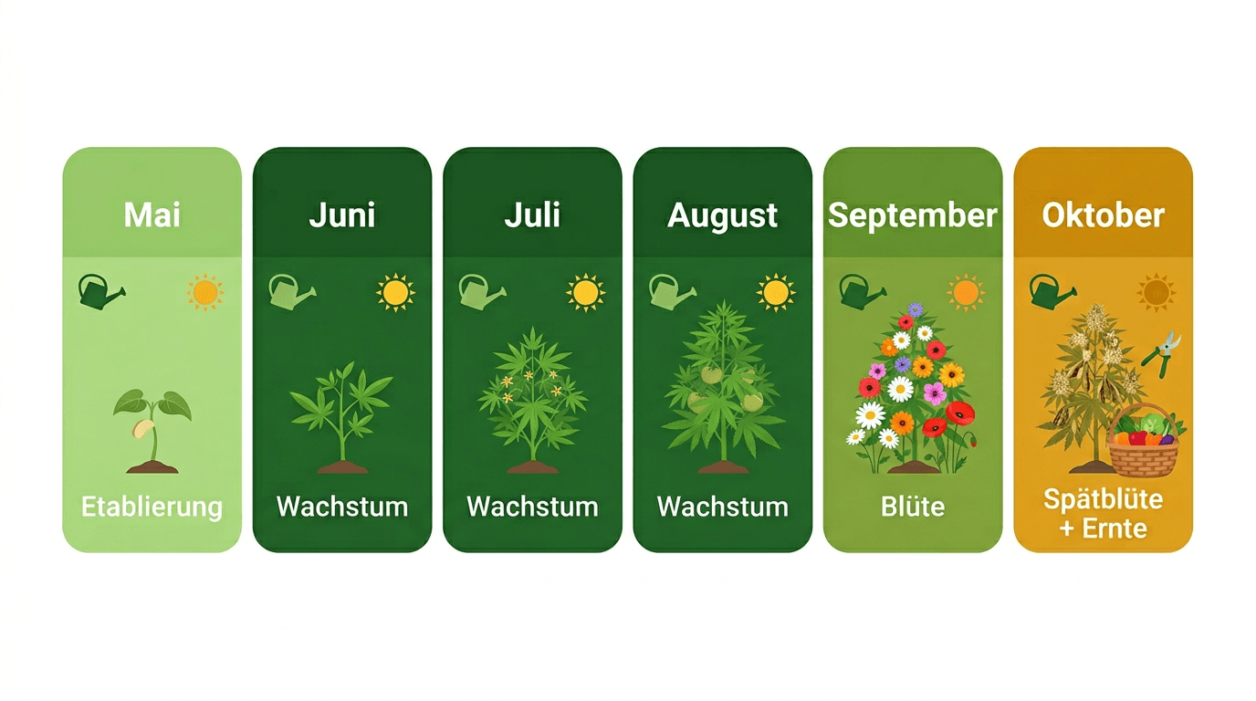 Saisonaler Düngeplan Cannabis Outdoor Deutschland – Mai bis Oktober Übersicht