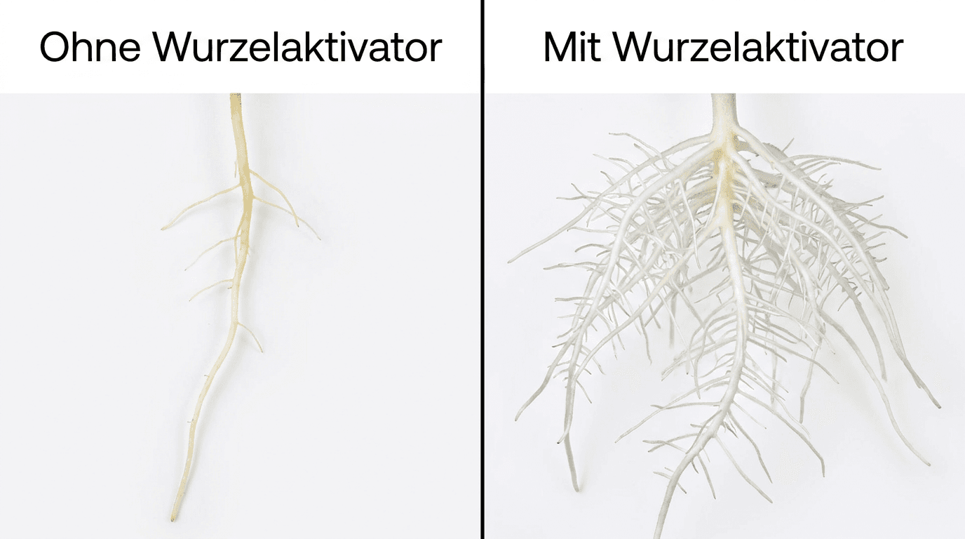Wurzelaktivator Wirkung – Vergleich Pflanzenwurzeln mit und ohne Wurzelaktivator